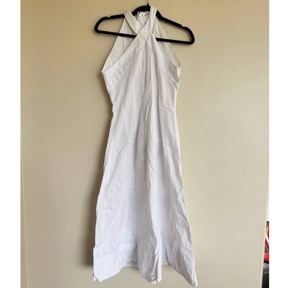 Bel Kazan White Halter Midi Dress M Coastal Resortwear Y2K Coquette Cottagecore